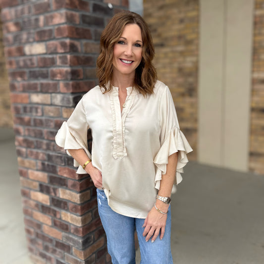 Champagne Ruffled Bell Sleeve Top