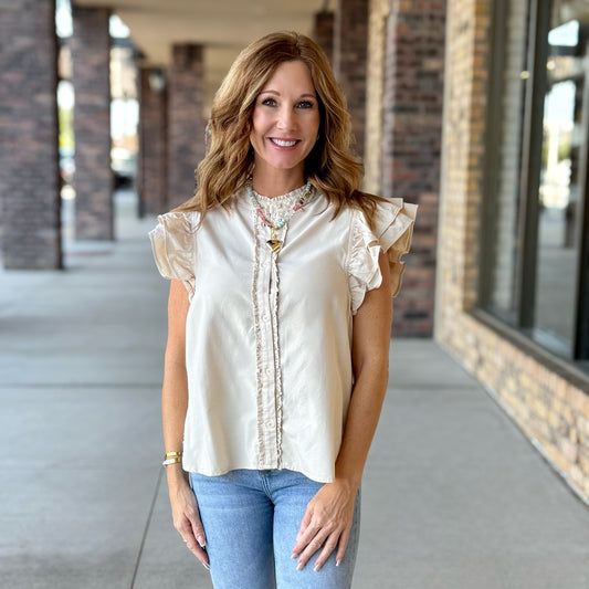 Cream Flutter Sleeve Blouse
