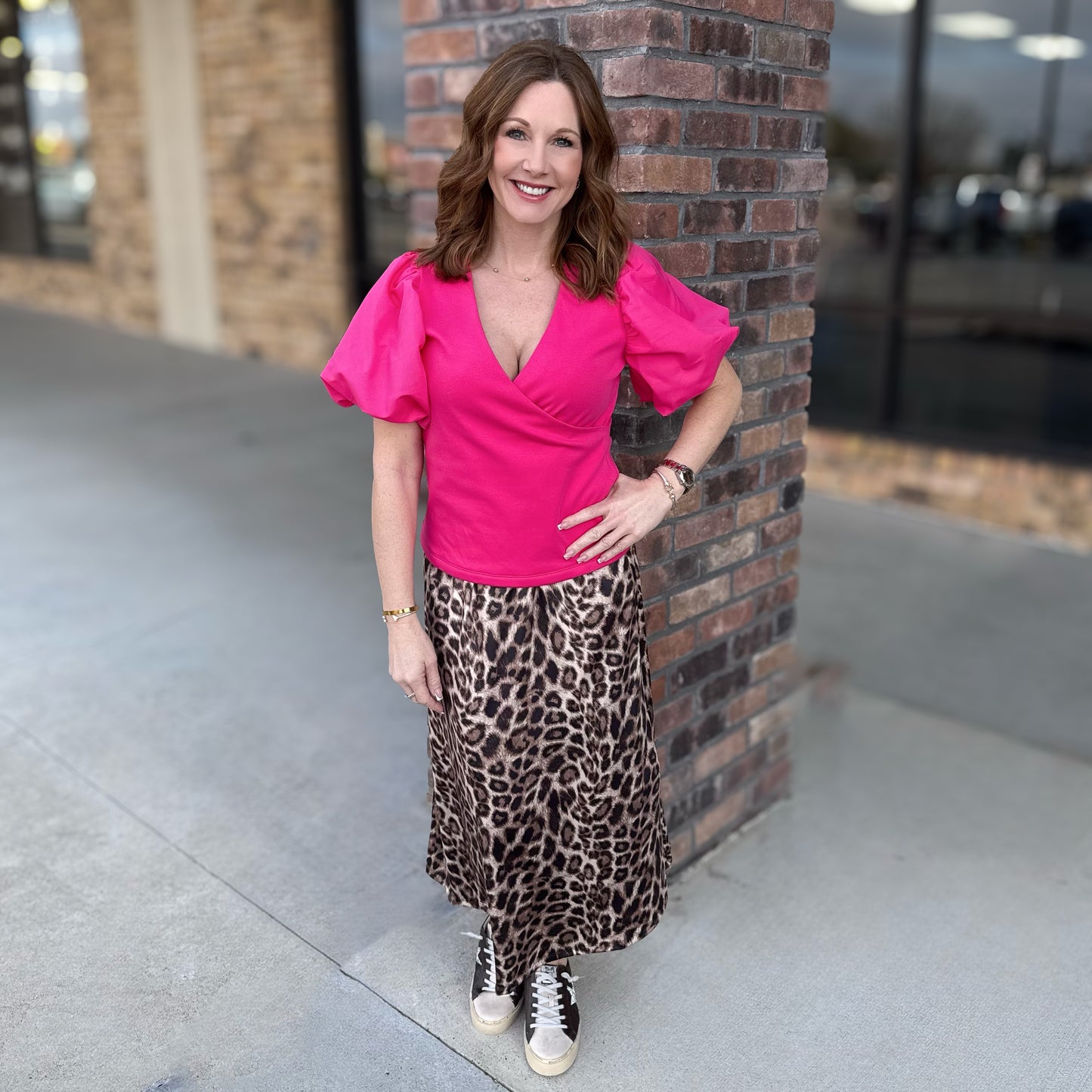 Flowy Satin Leopard Skirt