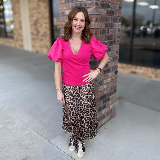 Flowy Satin Leopard Skirt