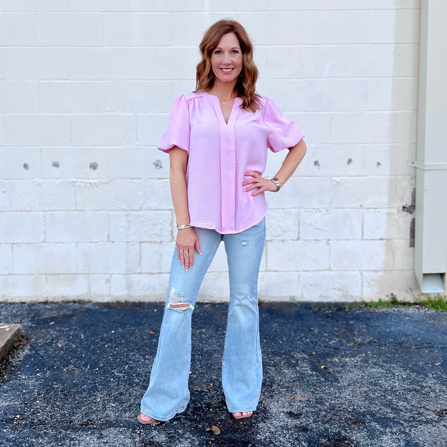 Bubble Sleeve Blouses Pink & Blue