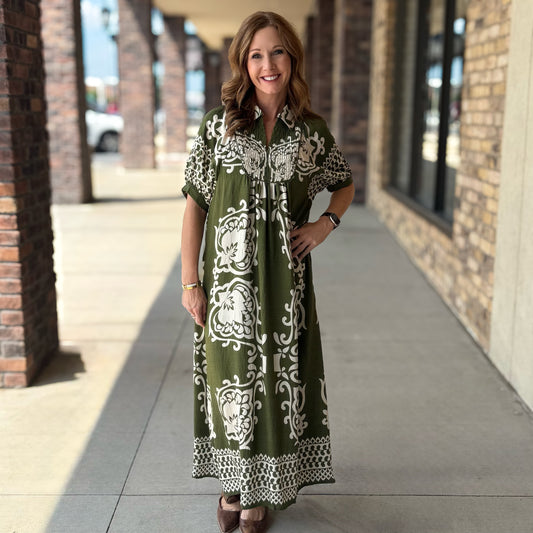 Olive Mix Midi Dress