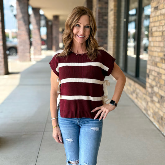 The Mia Side Bow Sweater: Burgundy