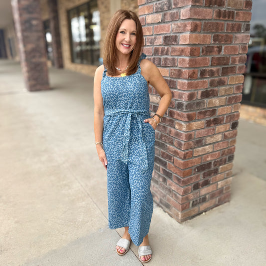 Denim Leopard Print Overall