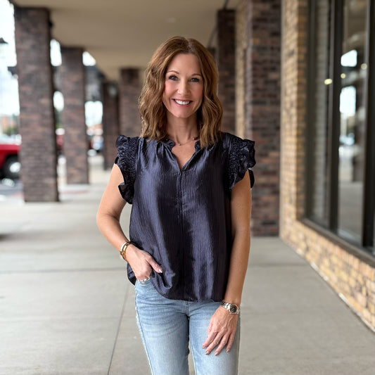 Sophisticated Navy Metallic Shimmer Blouse