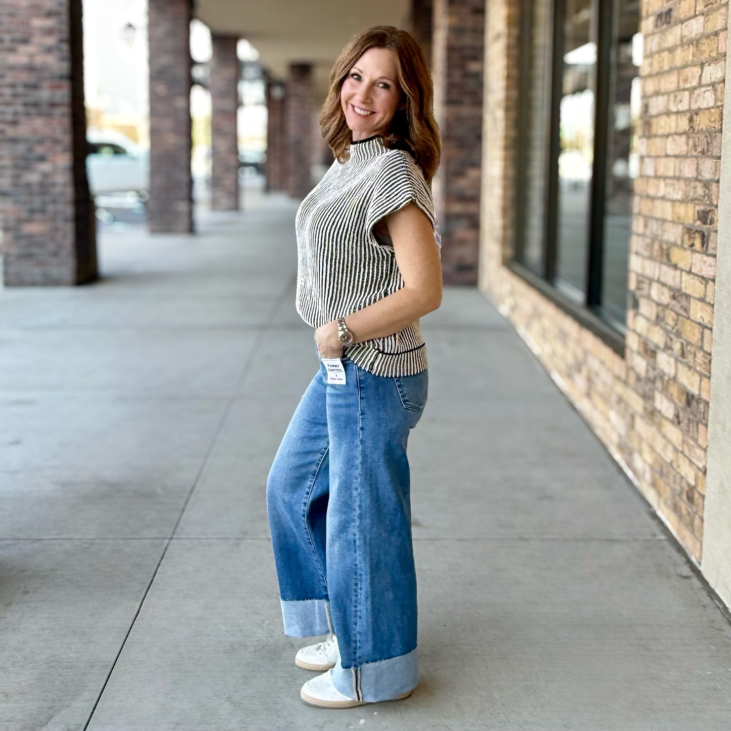 Risen Tummy Control High Rise Wide Cuff Jean