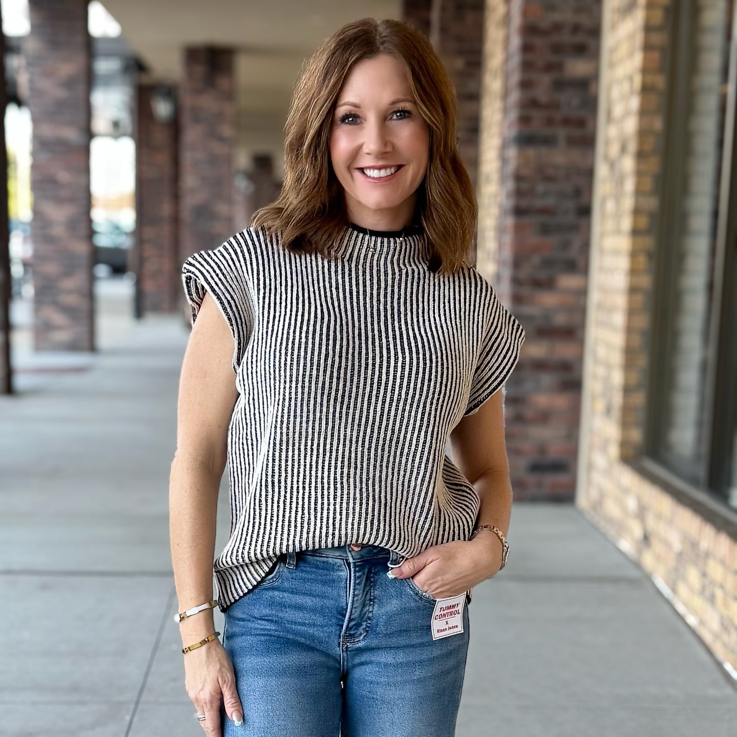 Two Tone Ribbed Knit Sweater Vest