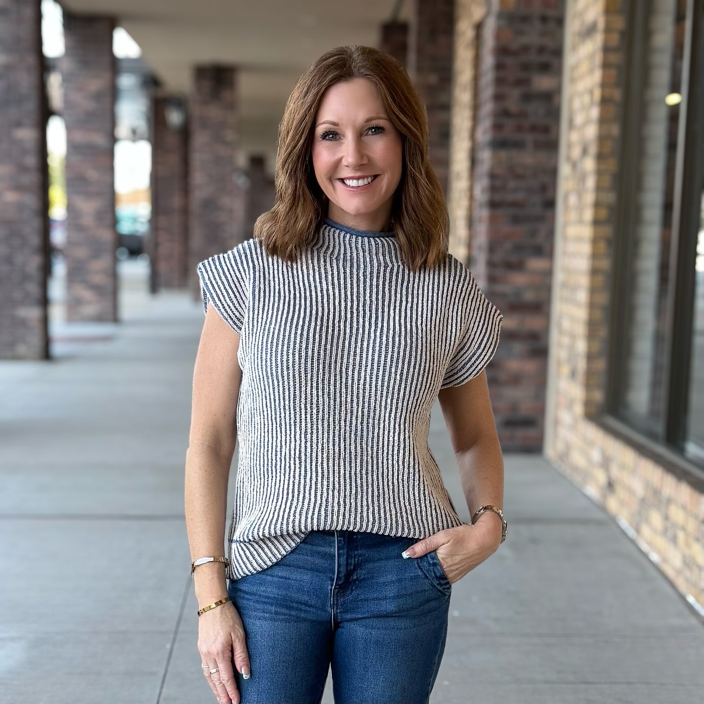 Two Tone Ribbed Knit Sweater Vest