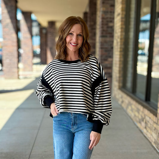 Striped Open Back Long Sleeve Top