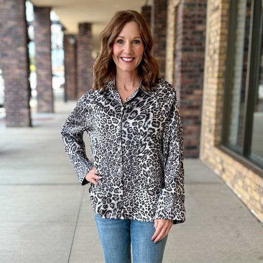Black Leopard Satin Blouse