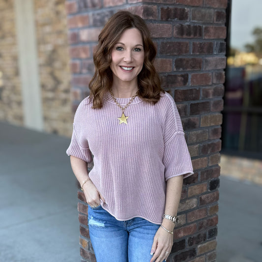 Raw Hem Short Sleeve Sweater: 2 Colors