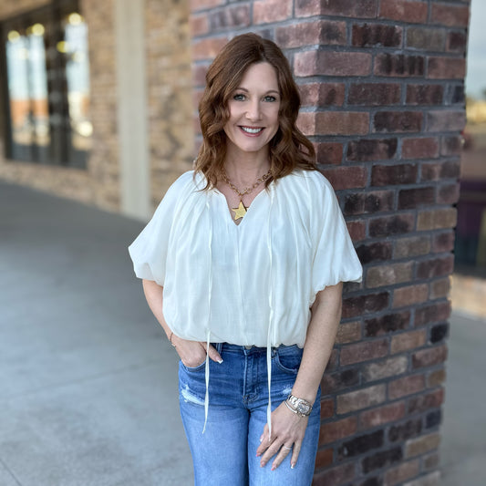 Charming Balloon Pleated Crop Top: 2 Colors