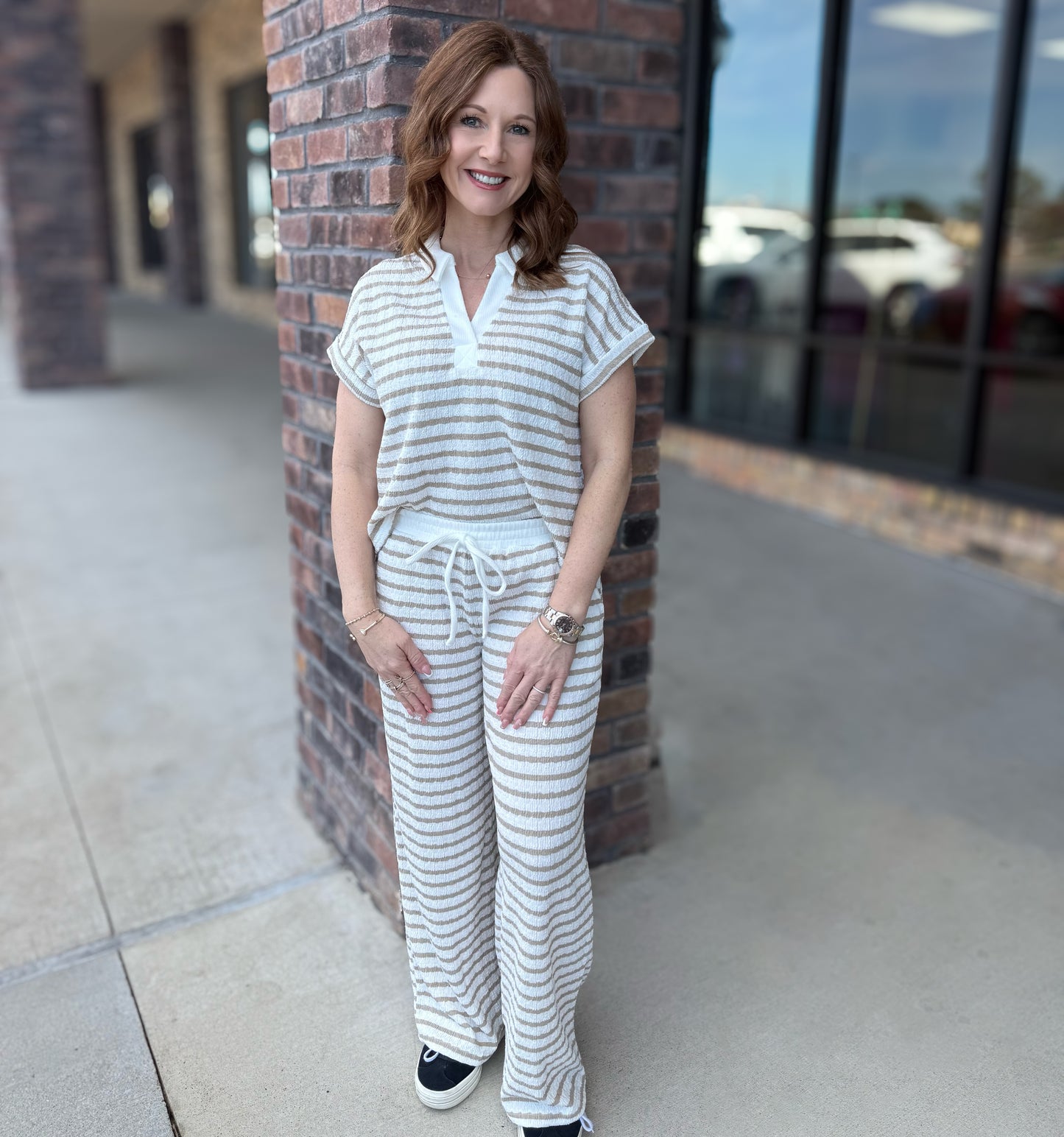 Everyday Stripe Set: Khaki/White