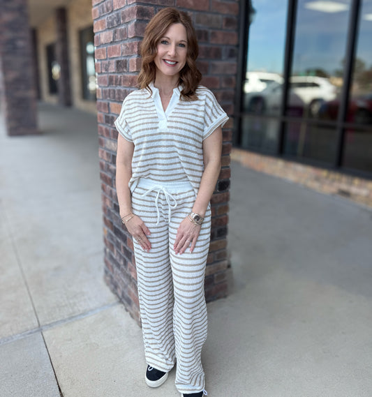 Everyday Stripe Set: Khaki/White
