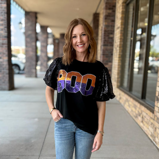 BOO Sequin Puff Sleeve Top
