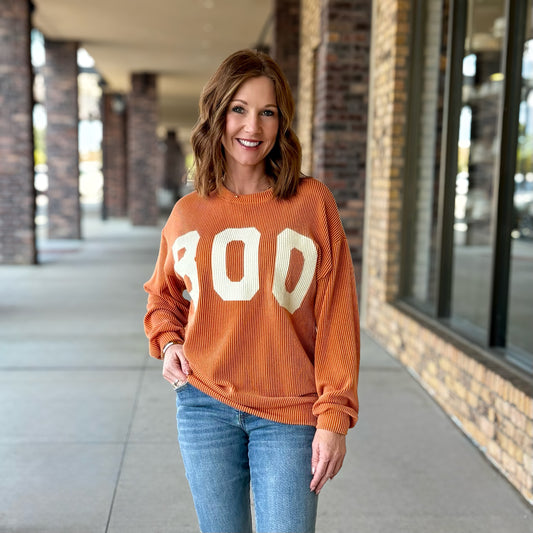"BOO" Ribbed Halloween Top
