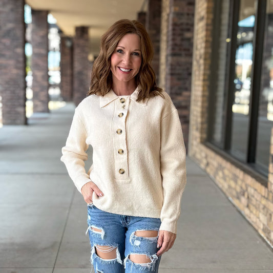 Cream Button Down Sweater
