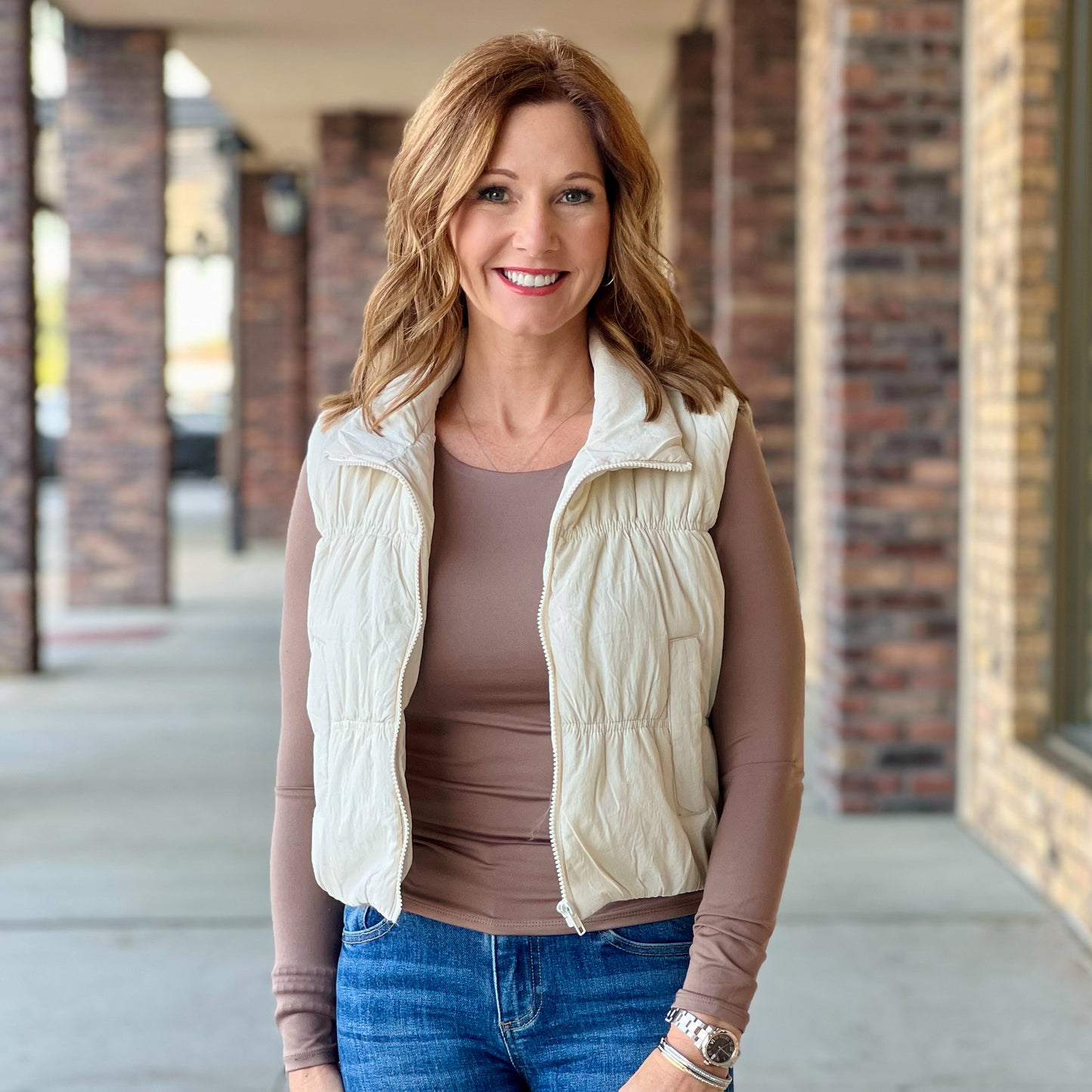 Ivory Cropped Puffer Vest