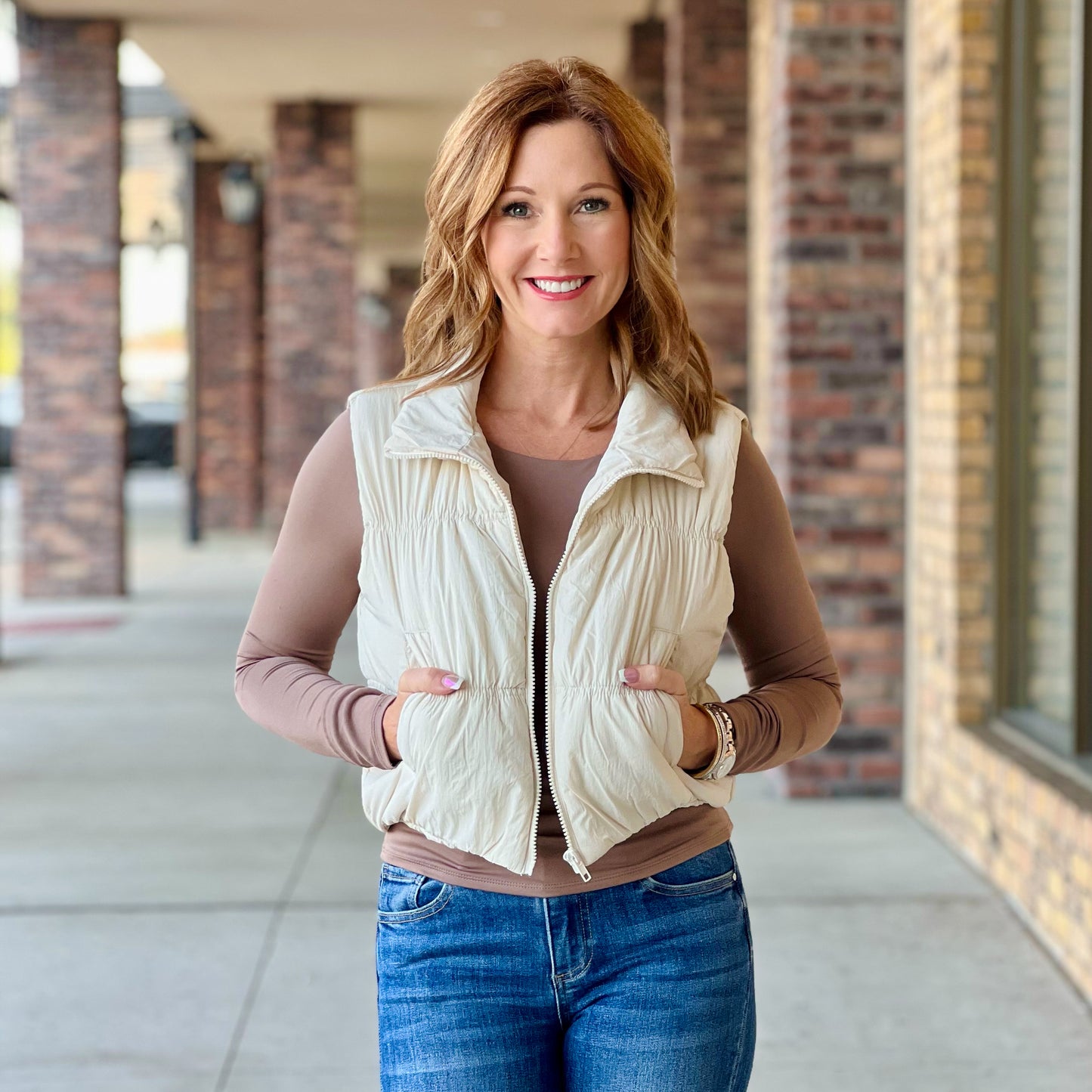 Ivory Cropped Puffer Vest