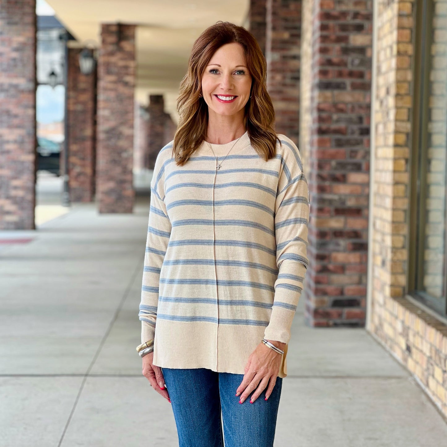 Basic Stripe Sweater In Blue