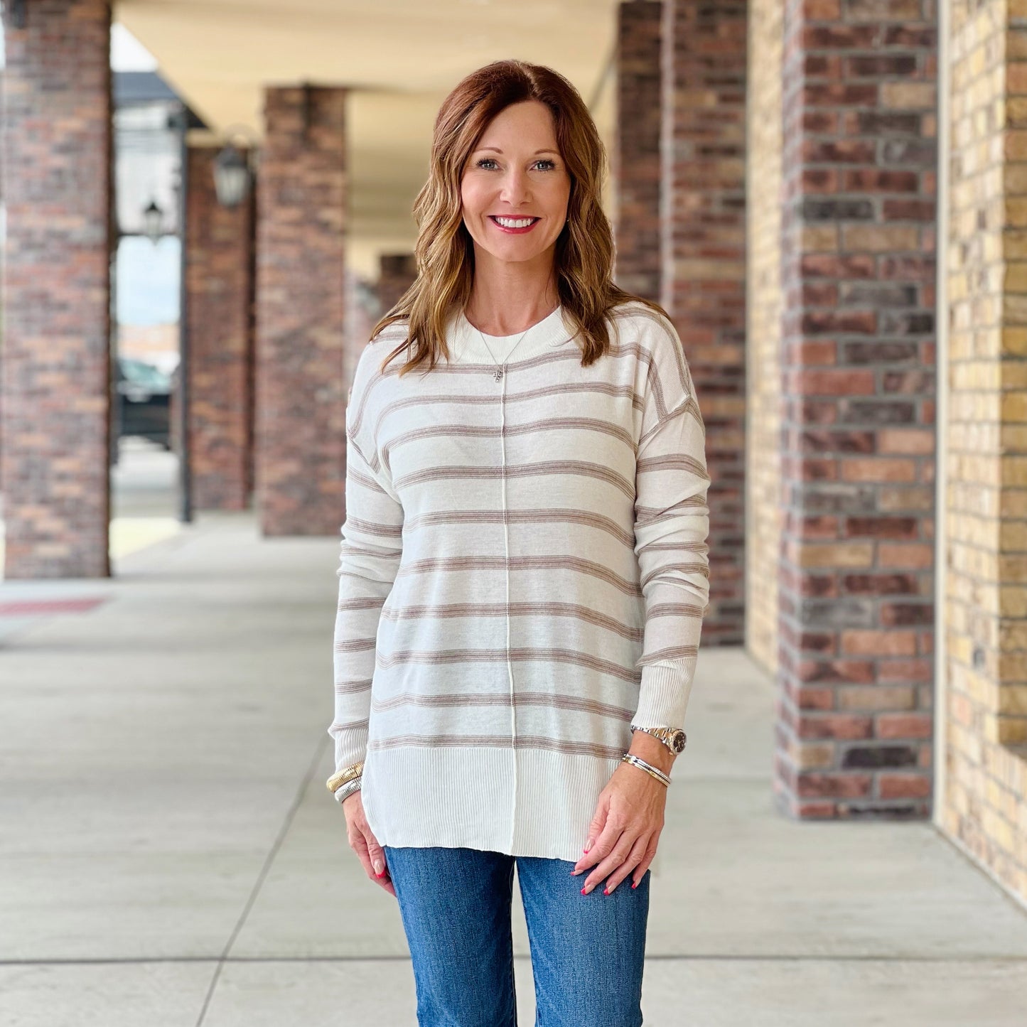 Basic Stripe Sweater In Mocha