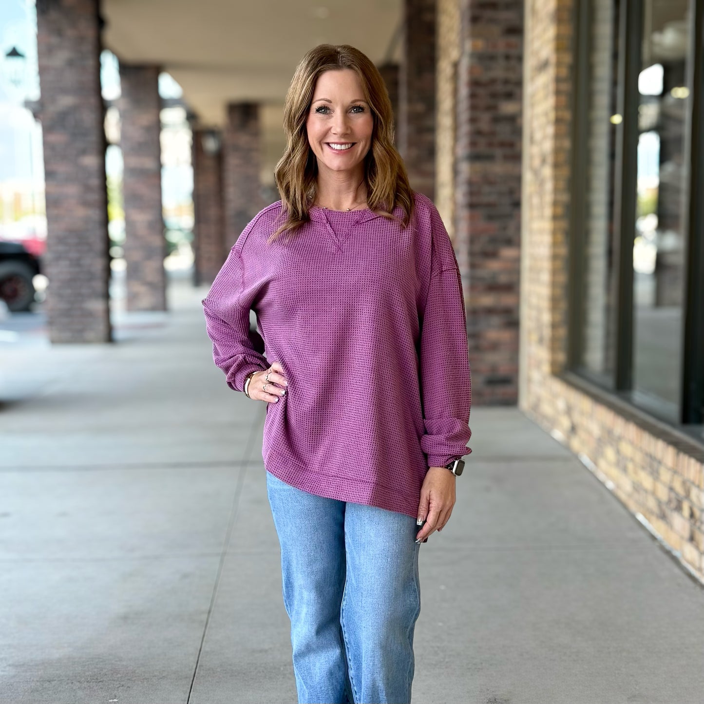 Oversized Waffle Tunic Top