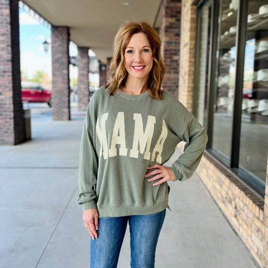 Green MAMA Ribbed Long Sleeve