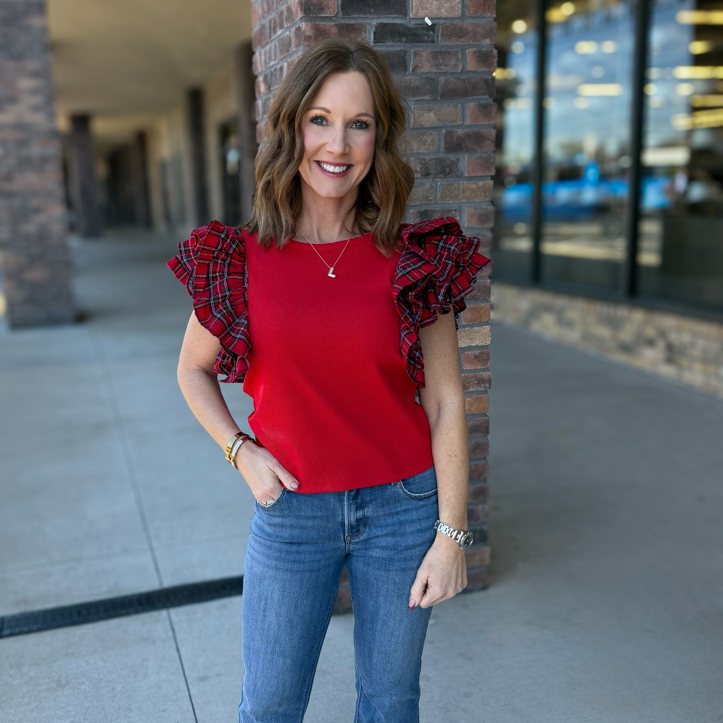 Christmas Plaid Ruffle Bliss Top: 2 Colors