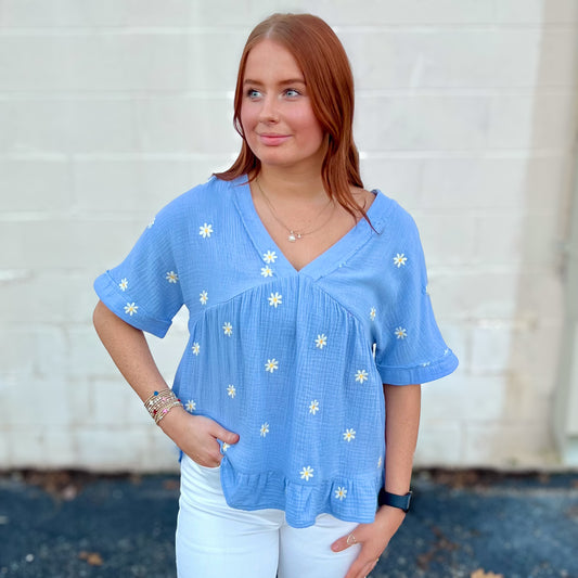 Flower Embroidered Blouse Top