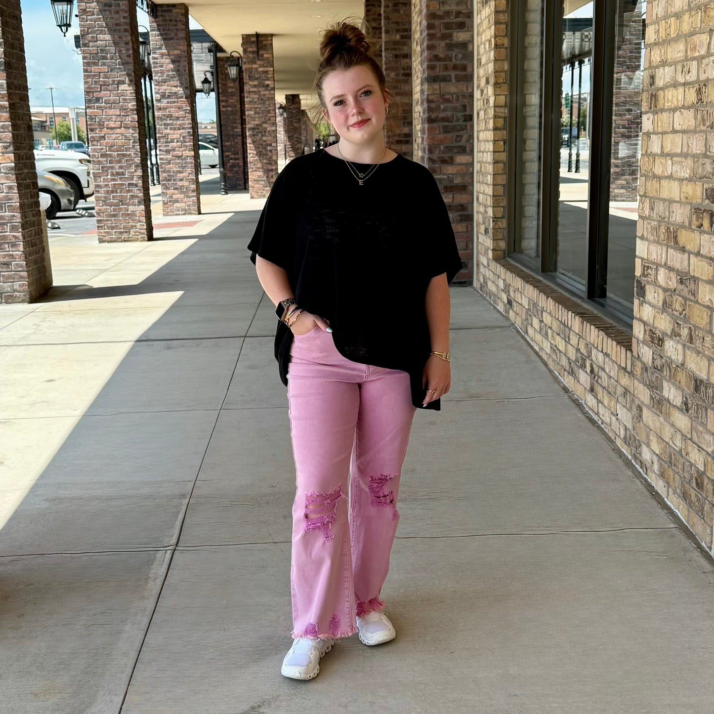 Acid-Washed High Waist Straight Leg Pants
