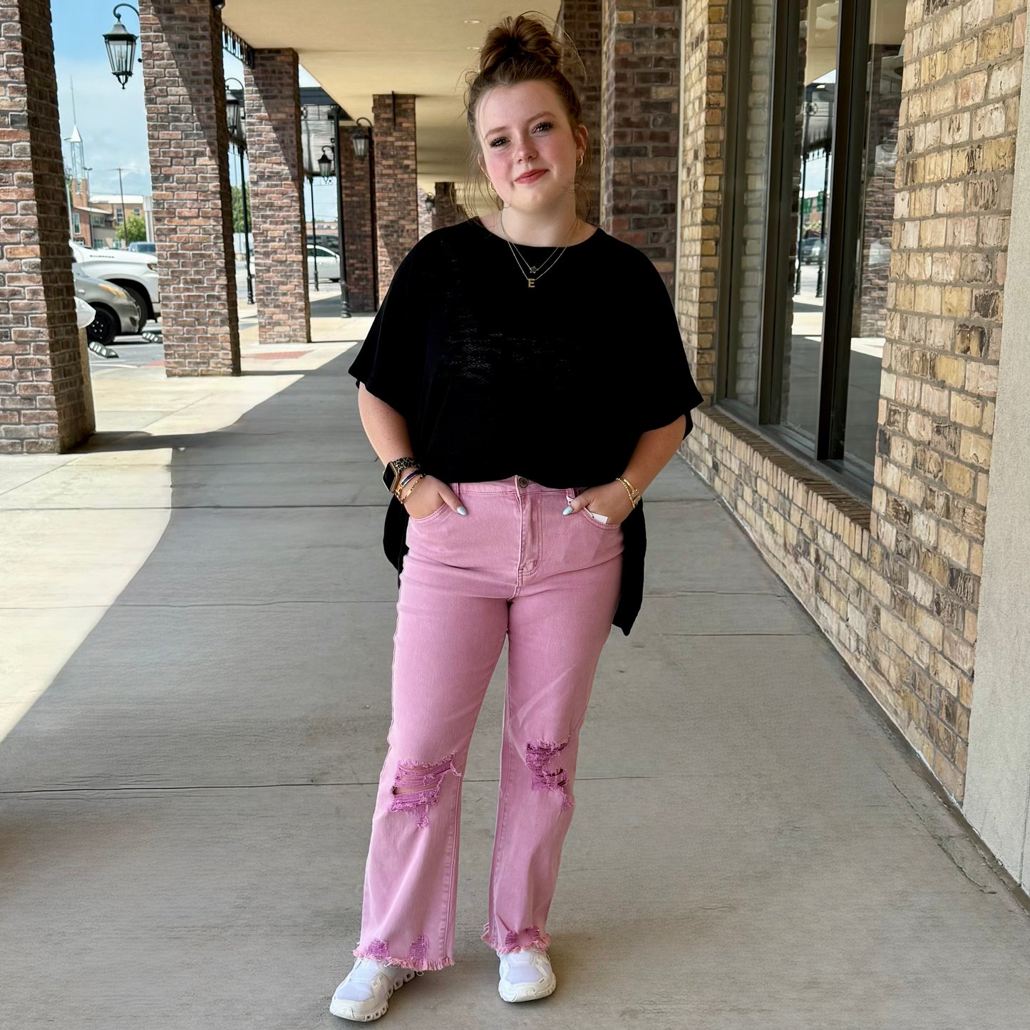 Acid-Washed High Waist Straight Leg Pants