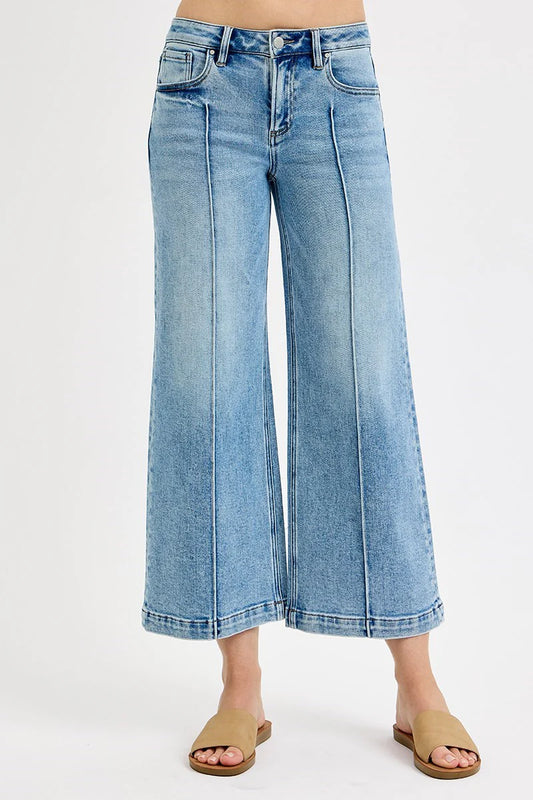 Risen Mid Rise Crop & Pintuck Detailed Jean