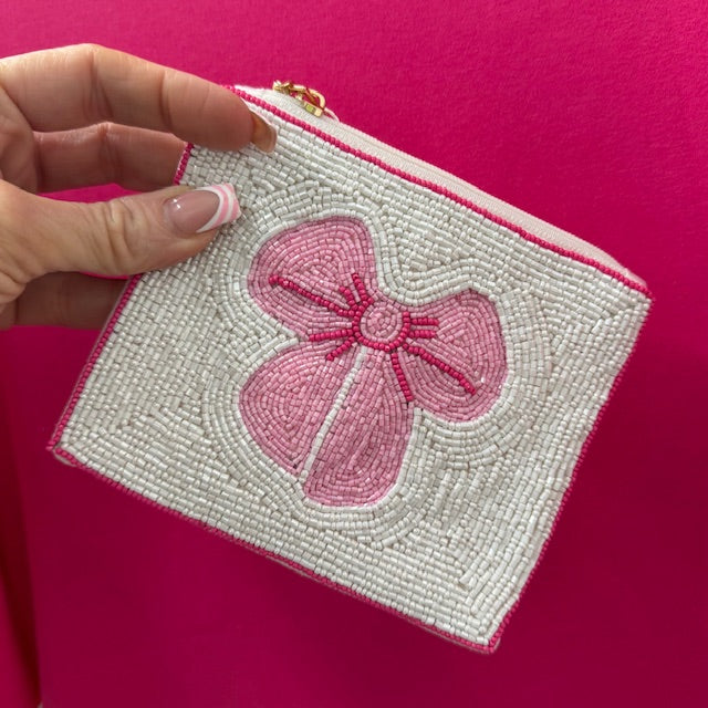 Pink Bow Beaded Coin Bag