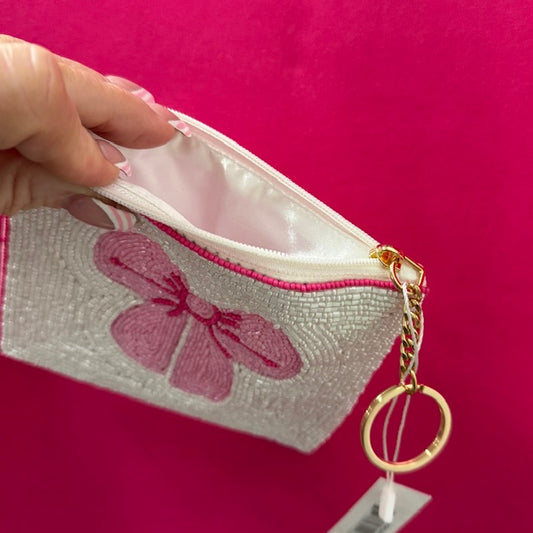 Pink Bow Beaded Coin Bag