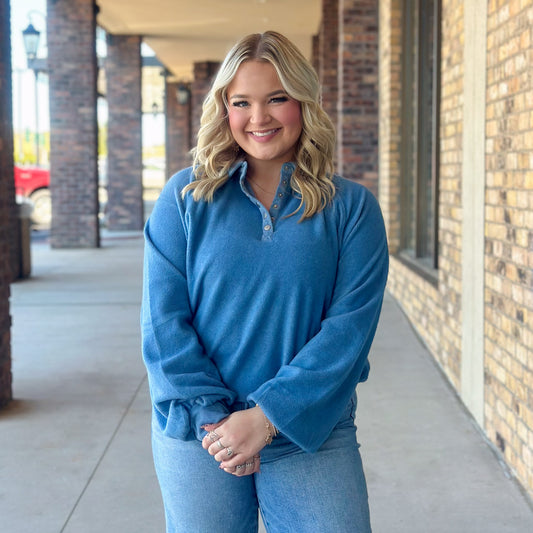 Ocean Blue Collared Pullover