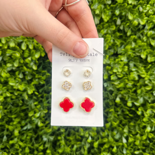 Red Triple Set Earrings