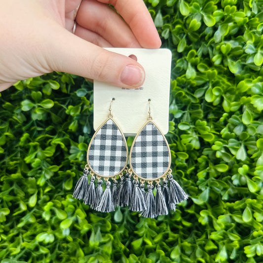 Black Plaid Tassel Earrings