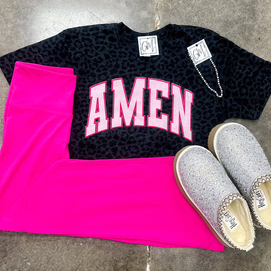 Leopard Hot Pink Amen Graphic Tee