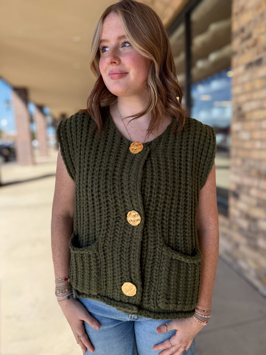 Chunky Olive Sweater Vest