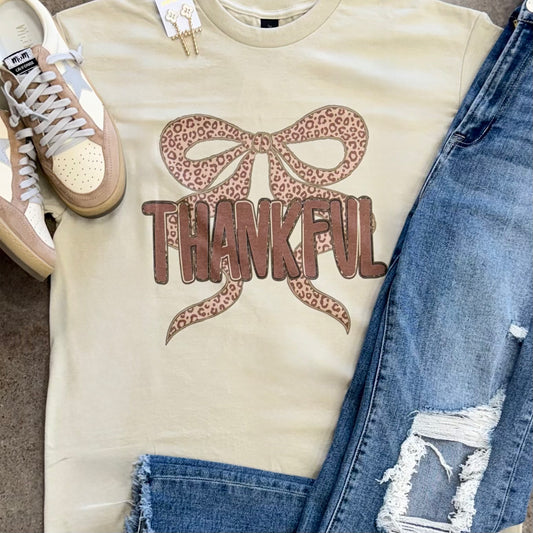 Leopard Thankful Bow Tee