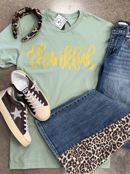 Metallic Gold Thankful Tee