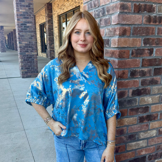Metallic Blue Summer Top
