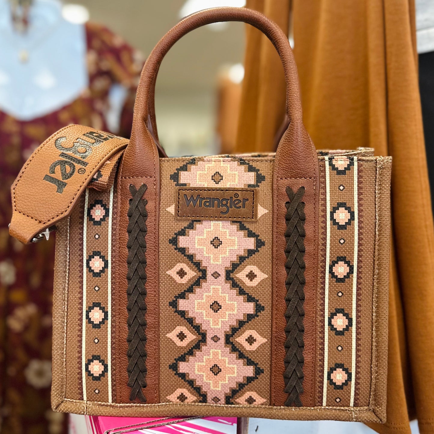 Wrangler Southwestern Print Small Canvas Tote/Crossbody - Dark Brown