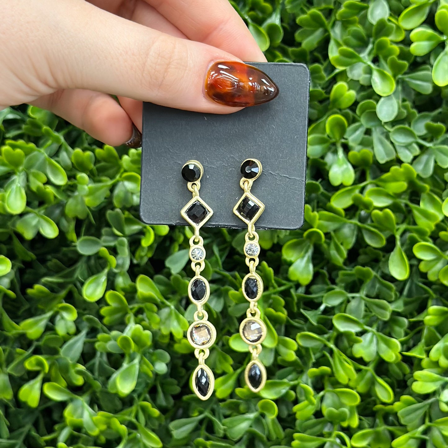 Black and Gold Strand Dangle Earrings