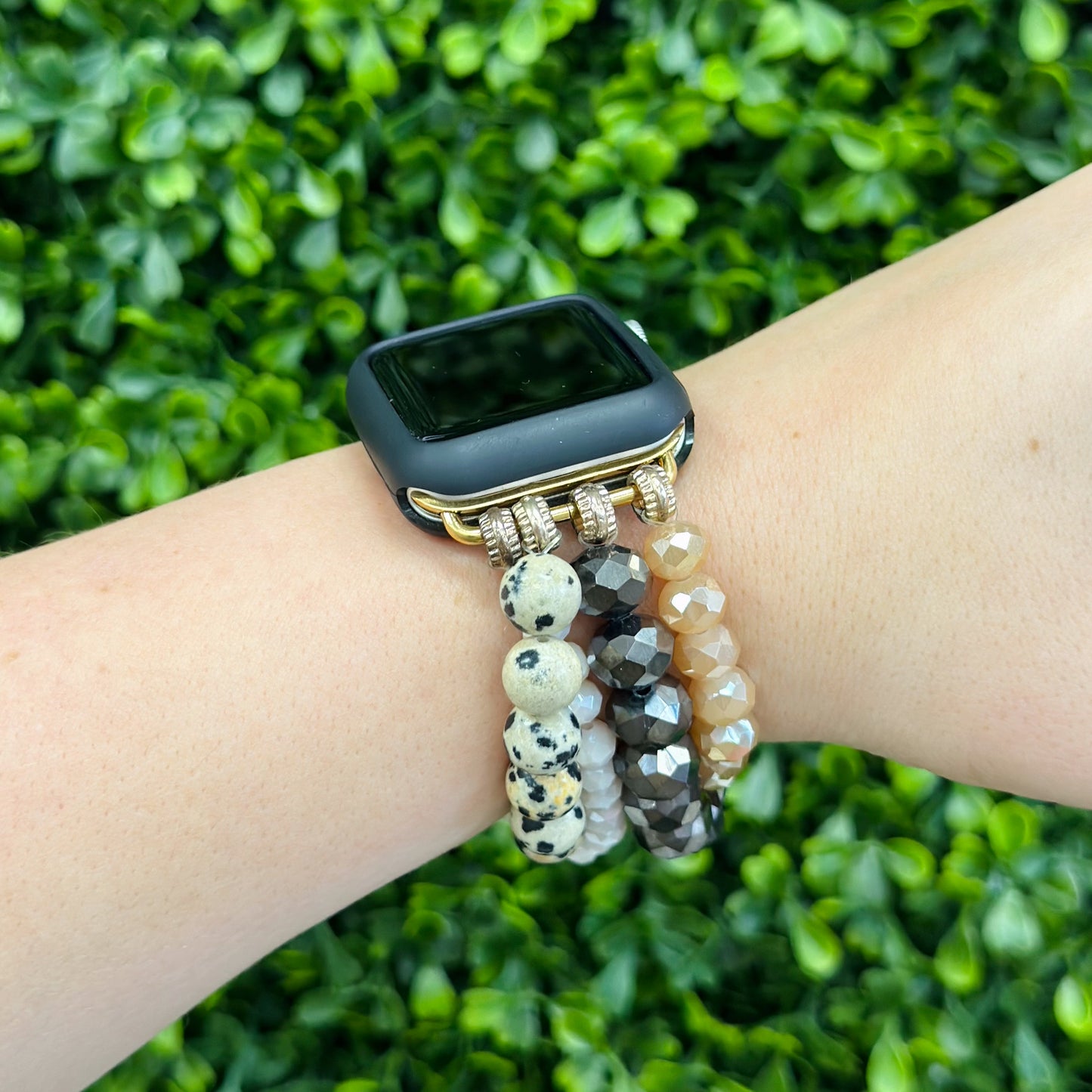 Mauve and Speckled Beaded Watch Band