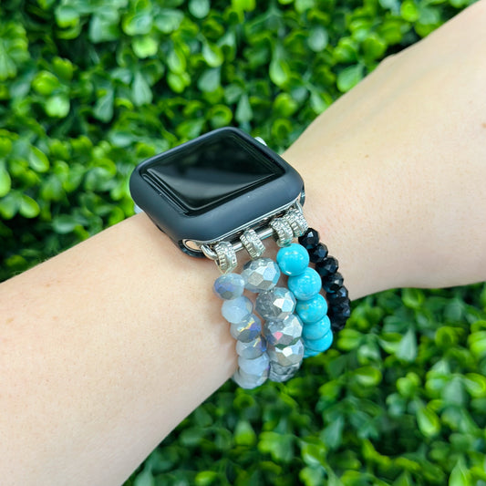 Turquoise and Black Beaded Watch Band