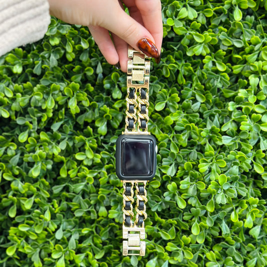 Gold Chain W/ Black Weave Watch Band