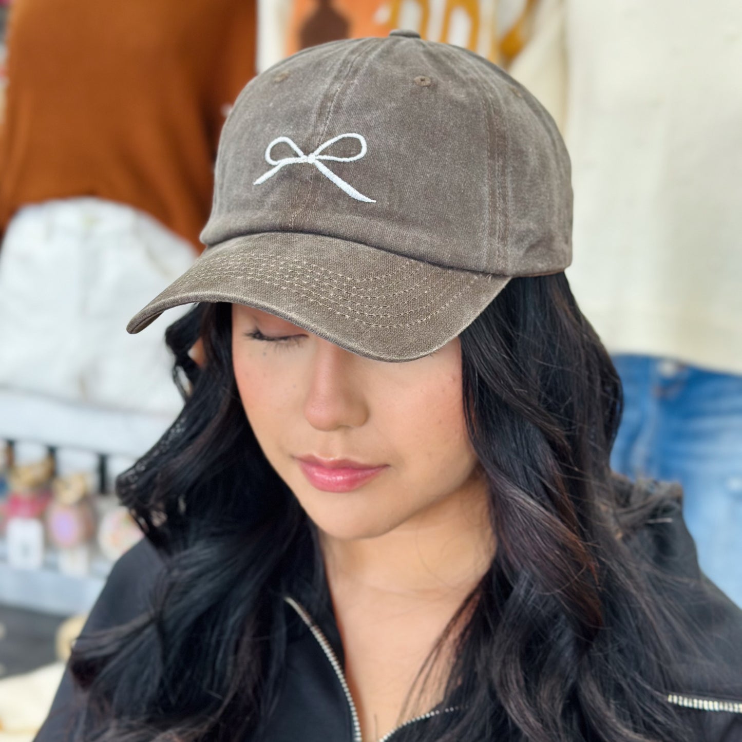 Embroidered Bow Ball Cap