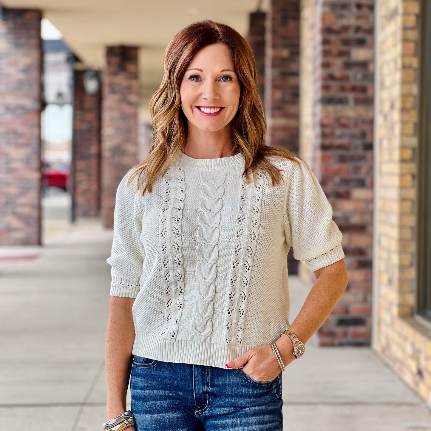 Chunky Cable Knit Short Sleeve Top