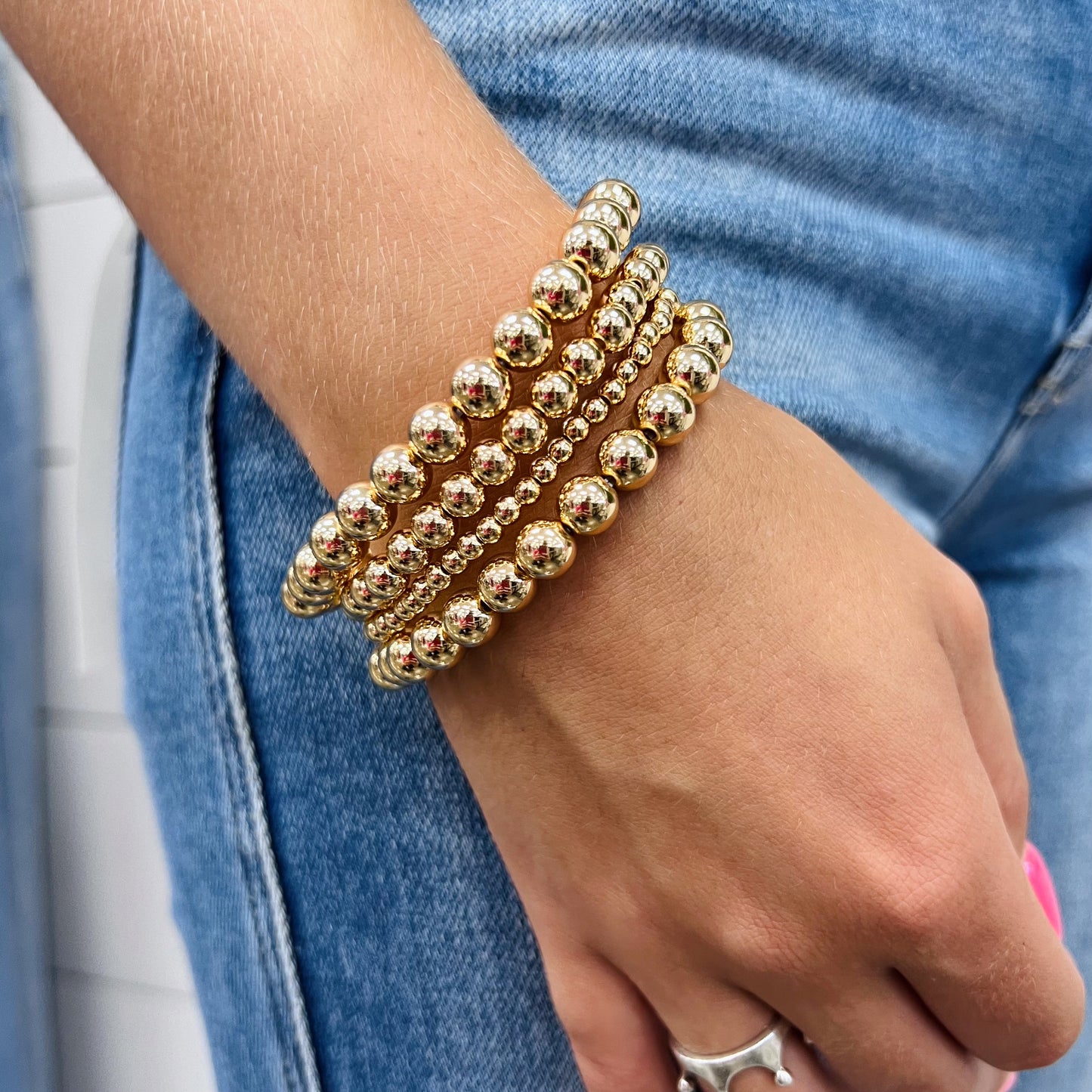 4 Piece Gold Beaded Bracelet Set